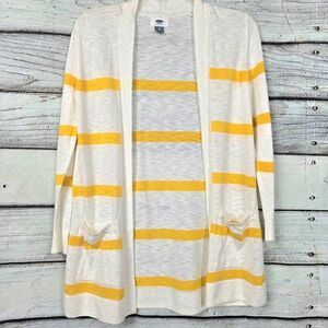 Old Navy XS Petite Open Front Yellow Stripe Cardigan